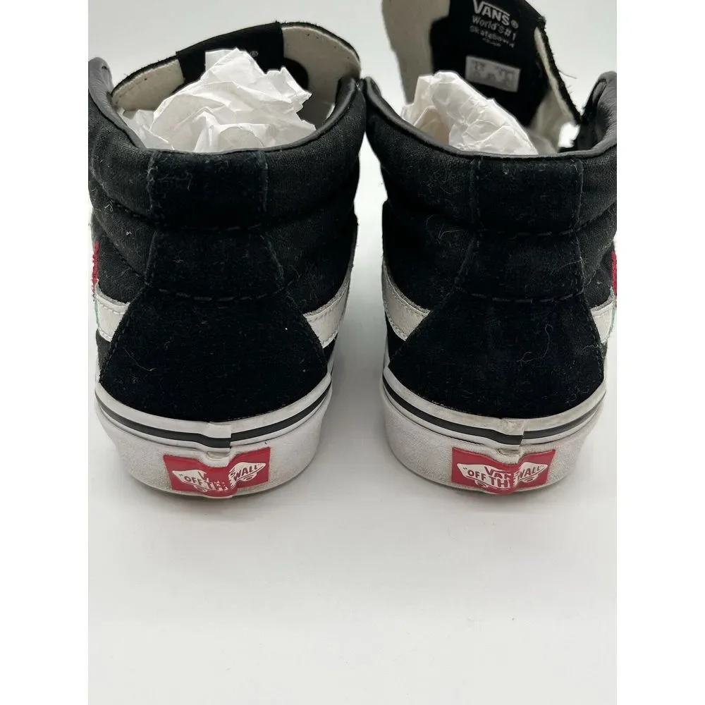 VANS SK8-Mid Black Embroidered Rose Skate Sneakers Shoes Women's‎ 5.5